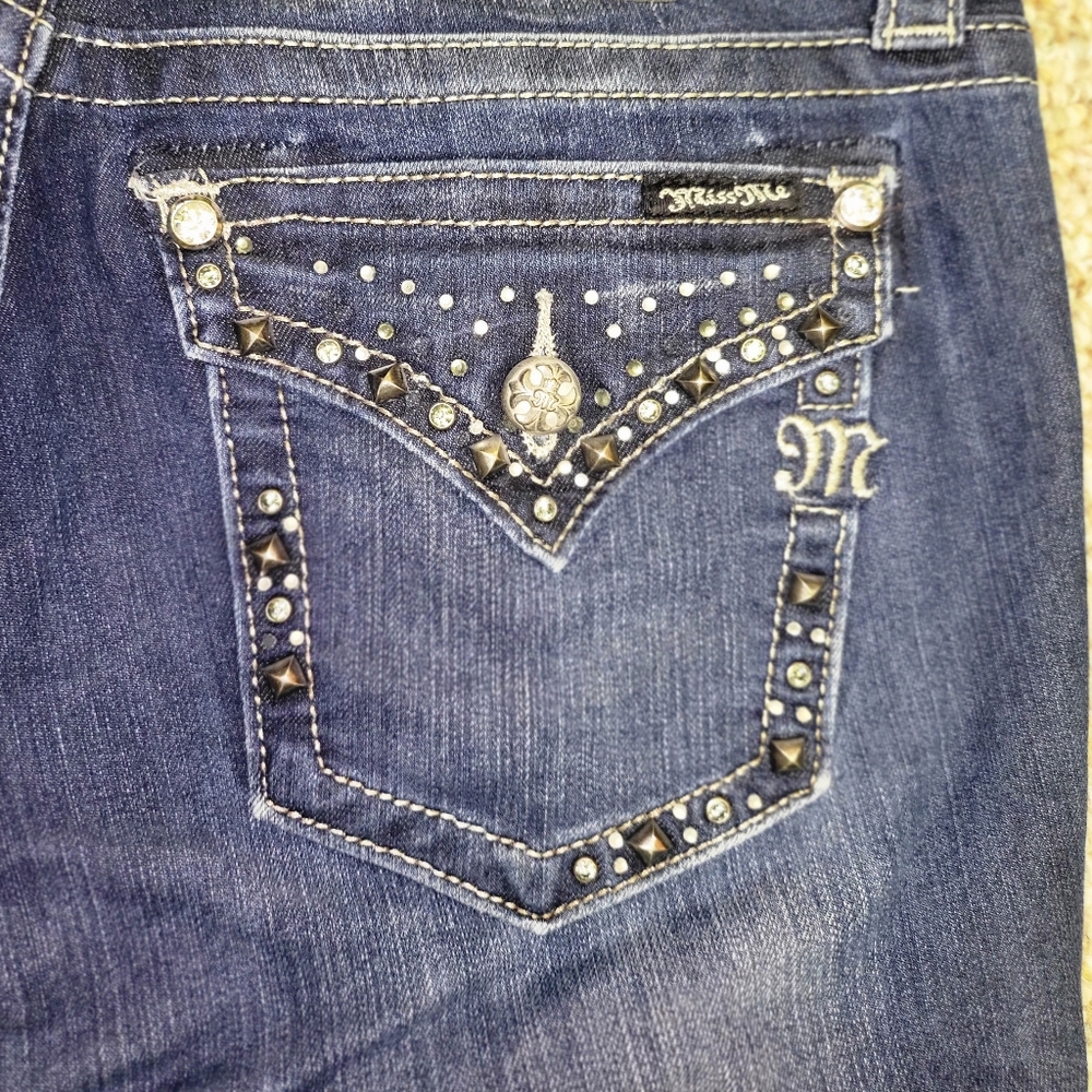New Miss Me Bootcut denim Jeans Bling Pockets Size 30 NWOT - Picture 11 of 17